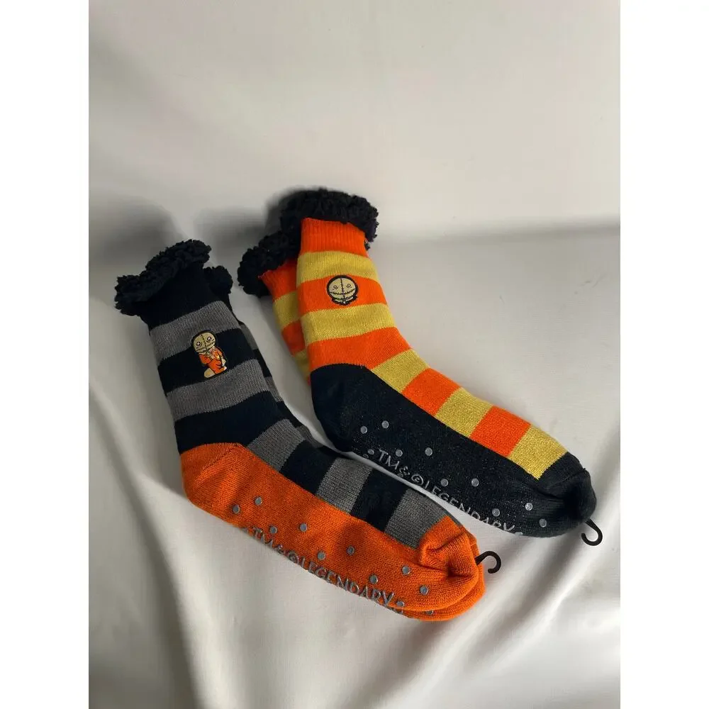 Trick or Treat SAM 2 Pairs Striped Fluffly Sock Slippers NEW Horror Halloween